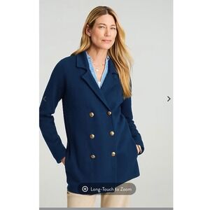 J. Jill Wearever Navy Blue Double Breasted Sweater Blazer Gold Buttons XL